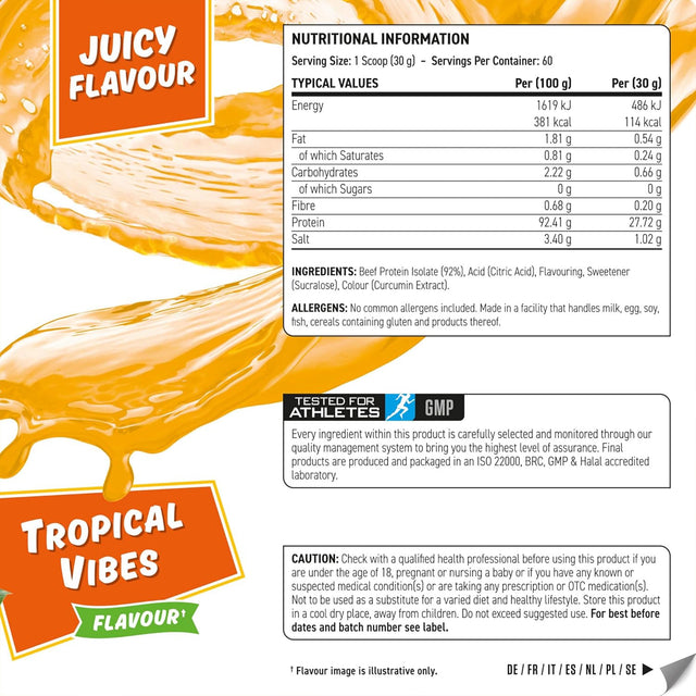 BEEF-XP CLEAR HYDROLYSED BEEF PROTEIN | TROPICAL VIBES NUTRITION FACTS