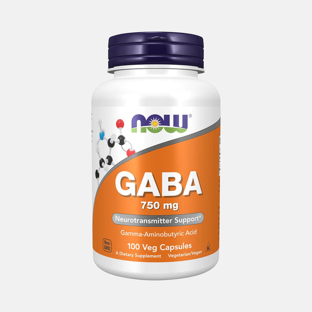 NOW Foods GABA 750mg 100 Veg Capsules - Supports Relaxation & Nervous System Health | Gym Supplements U.S