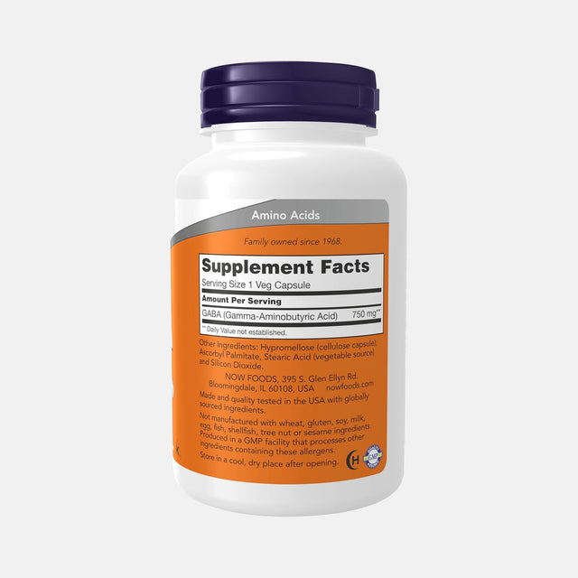 NOW Foods GABA 750 mg Nutrition Facts - Ingredients and Supplement Information | Gym Supplements U.S.