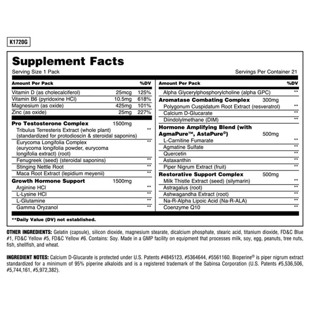 NUTRITION FACTS - ANIMAL STAK - 21 PACKS | GYMSUPPLEMENTSUS.COM | GYM SUPPLEMENTS U.S