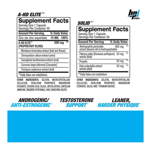 BPI A-HD ELITE™ / SOLID™ NUTRITION FACTS | BPI SPORTS | GYMSUPPLEMENTSUS.COM