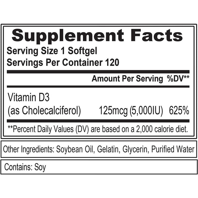 EVL VITAMIN D3 | 120 SERVINGS - NUTRITION FACTS | GYM SUPPLEMENTS U.S