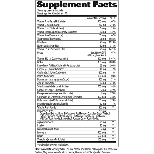 MENS MULTI+TEST VITAMIN NUTRITION CHART 