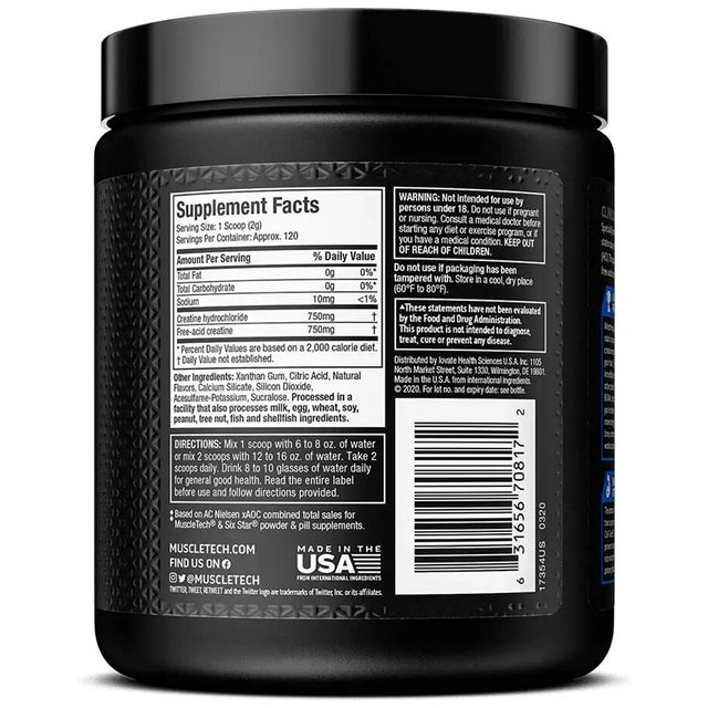 MUSCLETECH CREACTOR CREATINE HCL | BLUE RASPBERRY BLAST | NUTRITION FACTS | GYM SUPPLEMENTS U.S 