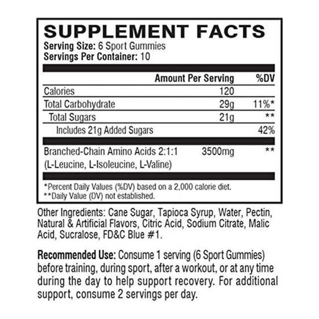 XTEND SPORTS RECOVERY GUMMIES | BLUE-RASPBERRY FLAVOR | NUTRITION FACTS | GYM SUPPLEMENTS U.S