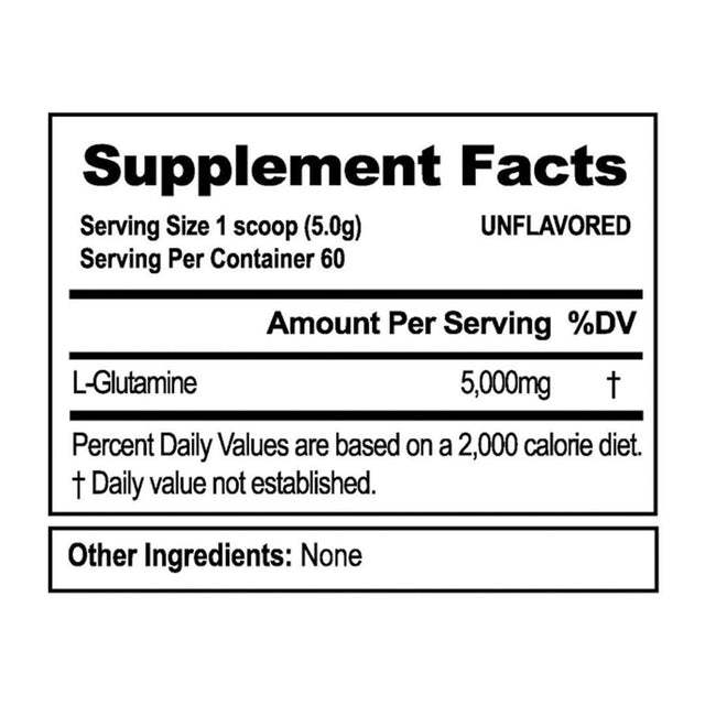 EVL GLUTAMINE 5000 | NUTRITION FACTS - UNFLAVOR | GYM SUPPLEMENTS U.S | GYMSUPPLEMENTSUS.COM